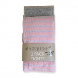 Marquise Cotton Tights Twin Pack 'Grey + Pink/Metallic Silver Stripe' 0-6, 6-12mths, 1-2, 2-3, 4-6yrs