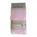 Marquise Cotton Tights Twin Pack (Grey + Pink/Metallic Silver Stripe)