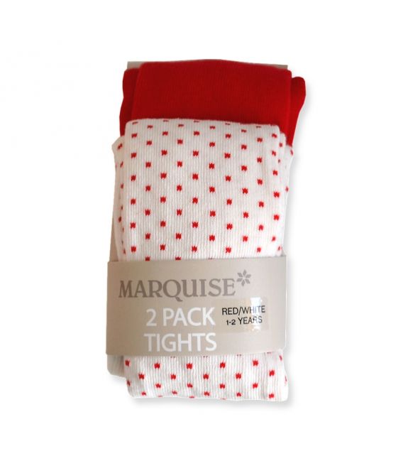 Marquise Cotton Tights Twin Pack 'Red' Sizes 0-6mths, 6-12mths, 2-3yrs