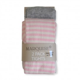 Marquise Cotton Tights Twin Pack 'Grey & Pink' Sizes 0-6, 6-12mths, 1-2, 2-3yrs