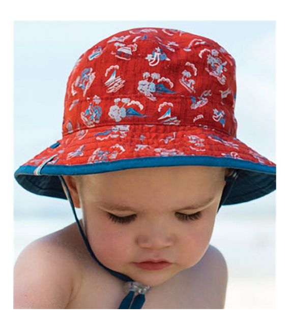 Dozer Baby Boys 'Caleb' Red + Teal Bucket Sun Hat (Reversible)