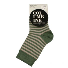 Columbine Merino Wool Kids Socks - Rosemary/Beige Stripe